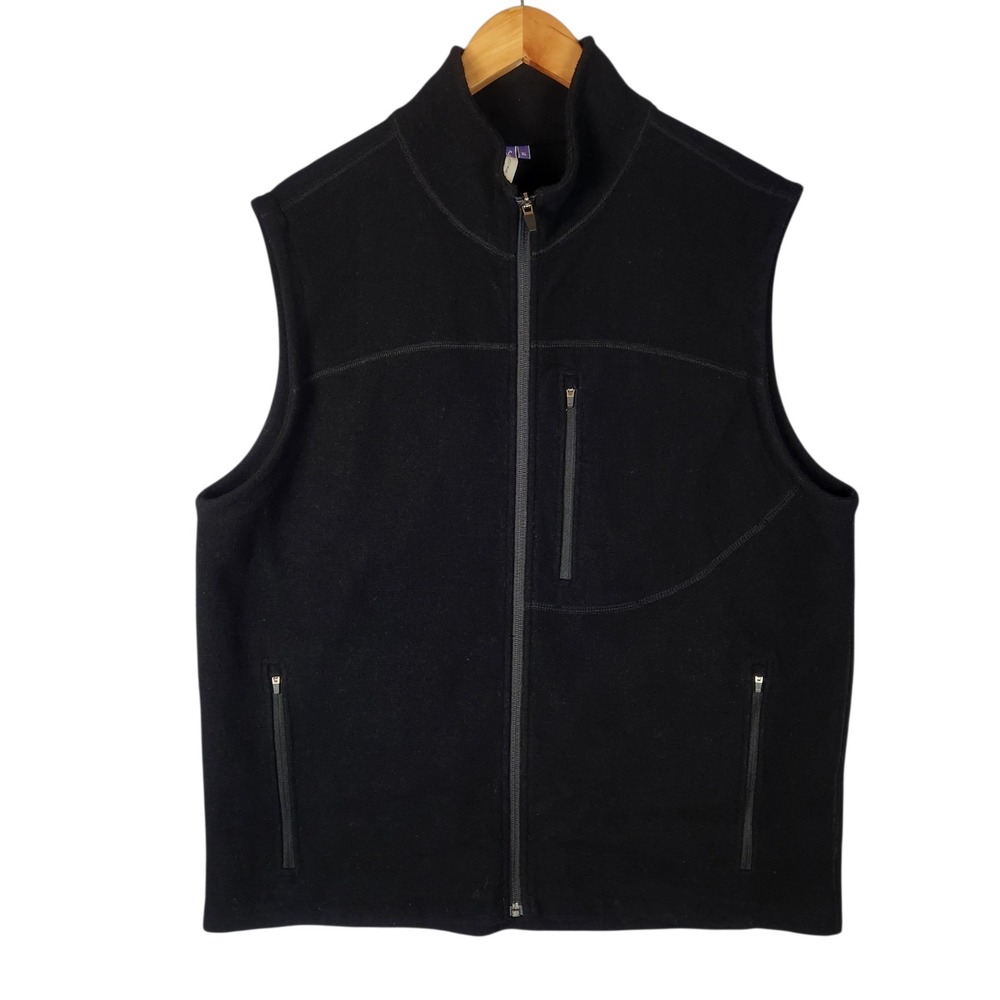Ibex Full Zip Vest Mens XL Black Merino Wool Knit Zip Pockets Outdoor Hiking